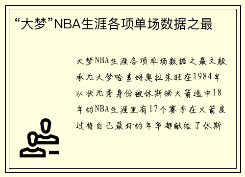“大梦”NBA生涯各项单场数据之最