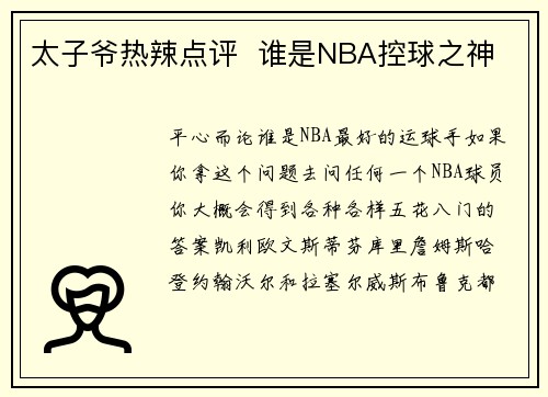 太子爷热辣点评  谁是NBA控球之神